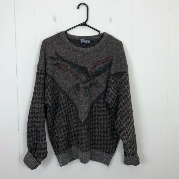 Vintage Mohair Wool Houndstooth Bird Crewneck Sz M - Picture 1 of 12